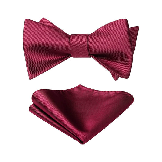 Hisdern Burgundy Solid Bow Tie Accessories Set For Evening Wear