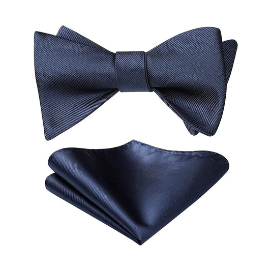 Hisdern Navy Blue Solid Bow Tie Accessories Set For Evening Wear