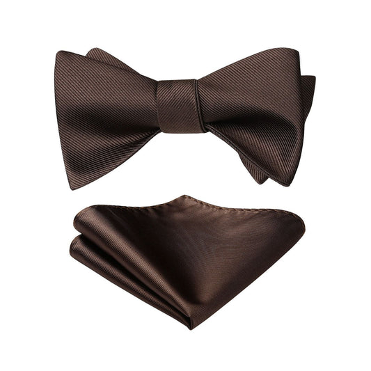 Hisdern Brown Solid Bow Tie Accessories Set For Evening Wear