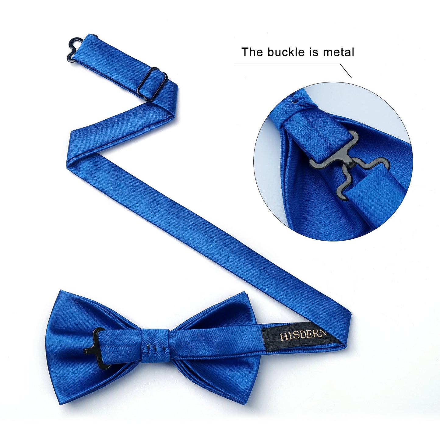 Hisdern Royal Blue Solid Pre-Tied Bow Tie Adjustable For Wedding Party