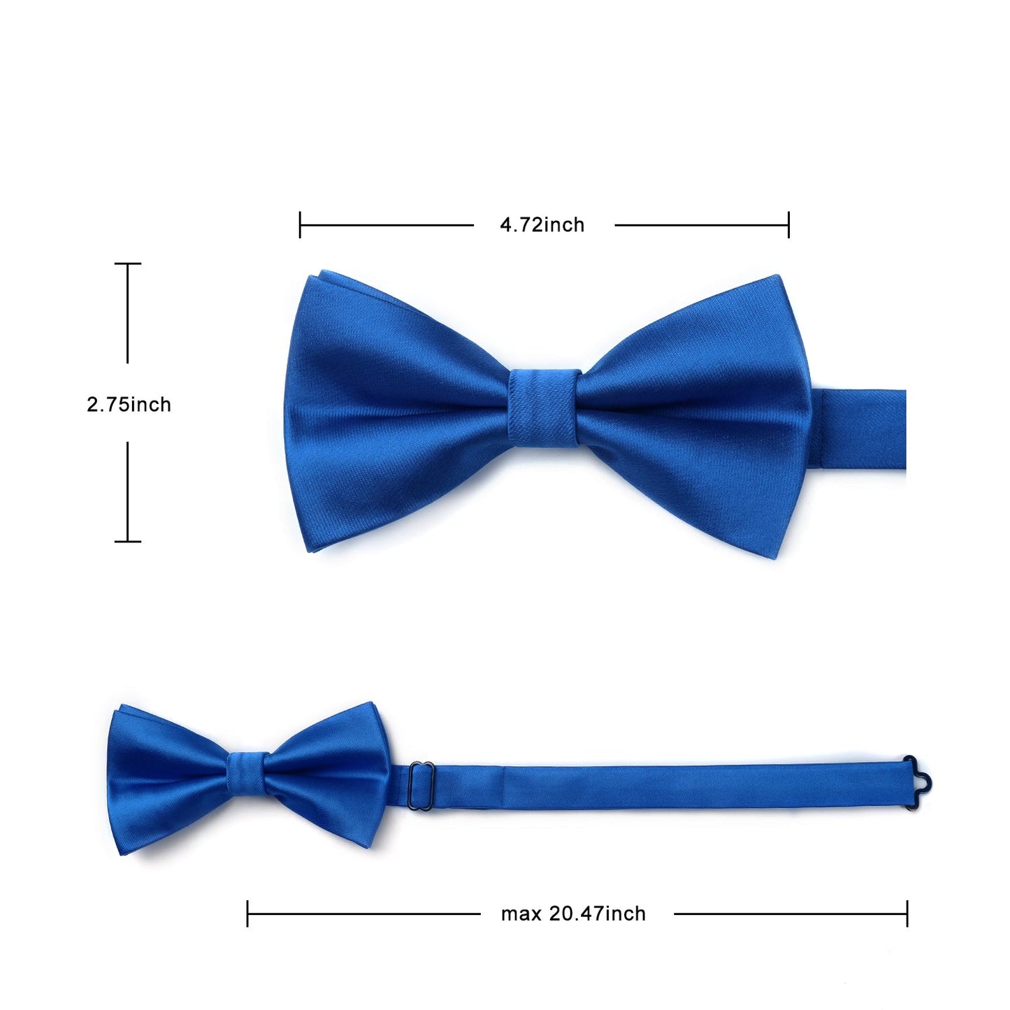 Hisdern Royal Blue Solid Pre-Tied Bow Tie Adjustable For Wedding Party
