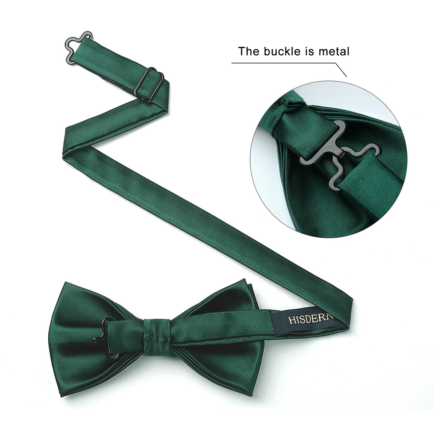 Hisdern Green Solid Pre-Tied Bow Tie For Evening Wear