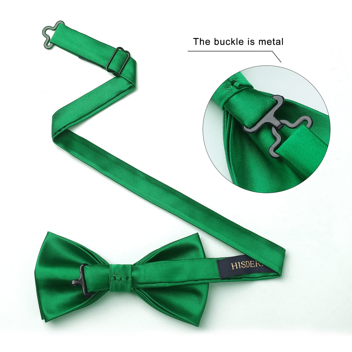 Hisdern Green Solid Pre-Tied Bow Tie For Evening Wear