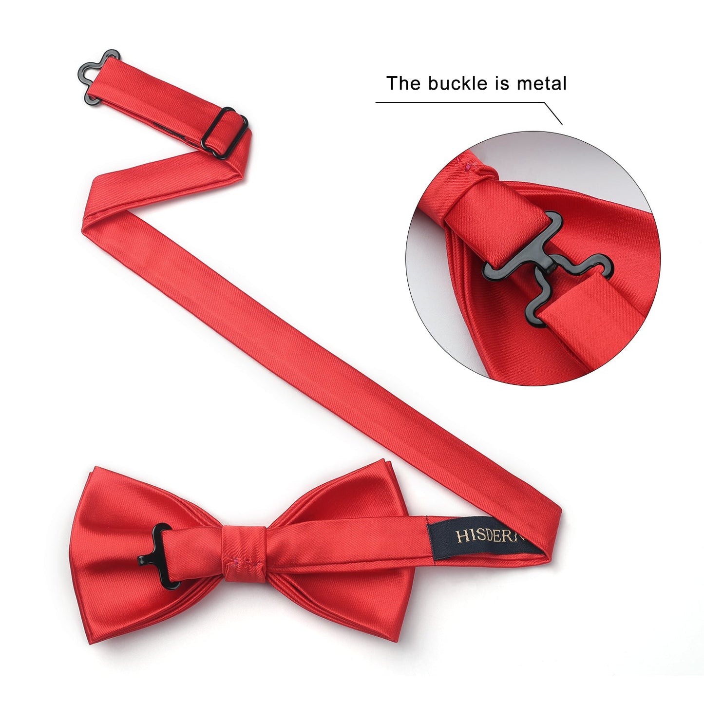 Hisdern Red Solid Pre-Tied Bow Tie For Evening Wear