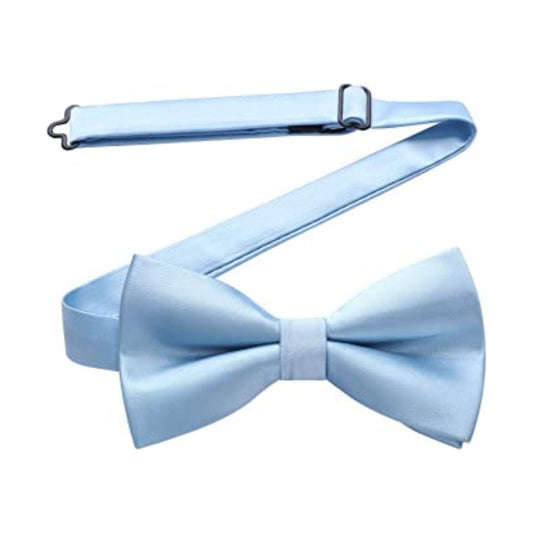Hisdern Baby Blue Solid Pre-Tied Bow Tie For Evening Wear