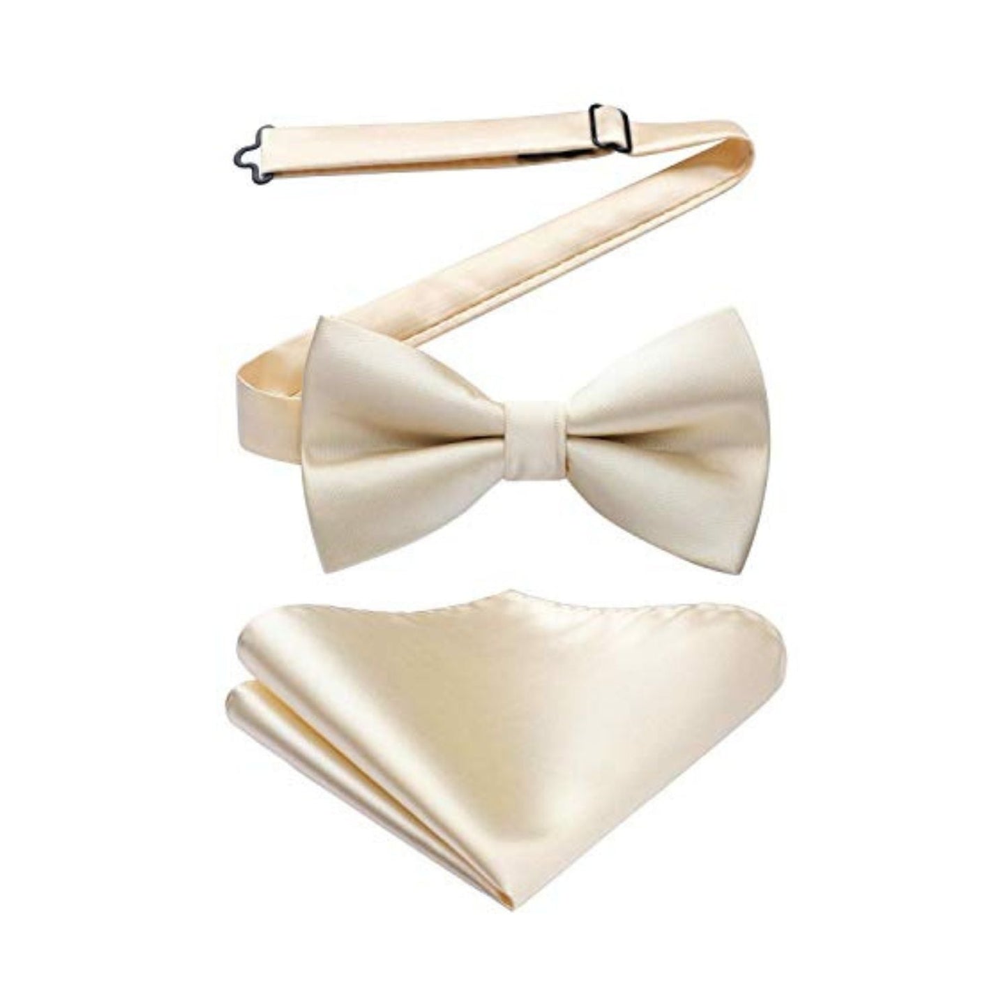 Hisdern Champagne Solid Pre-Tied Bow Tie Accessories Set For Evening Wear