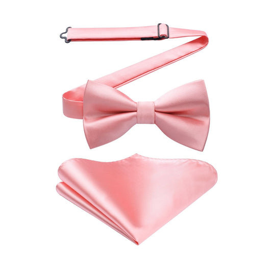 Hisdern Coral Solid Pre-Tied Bow Tie Accessories Set For Evening Wear