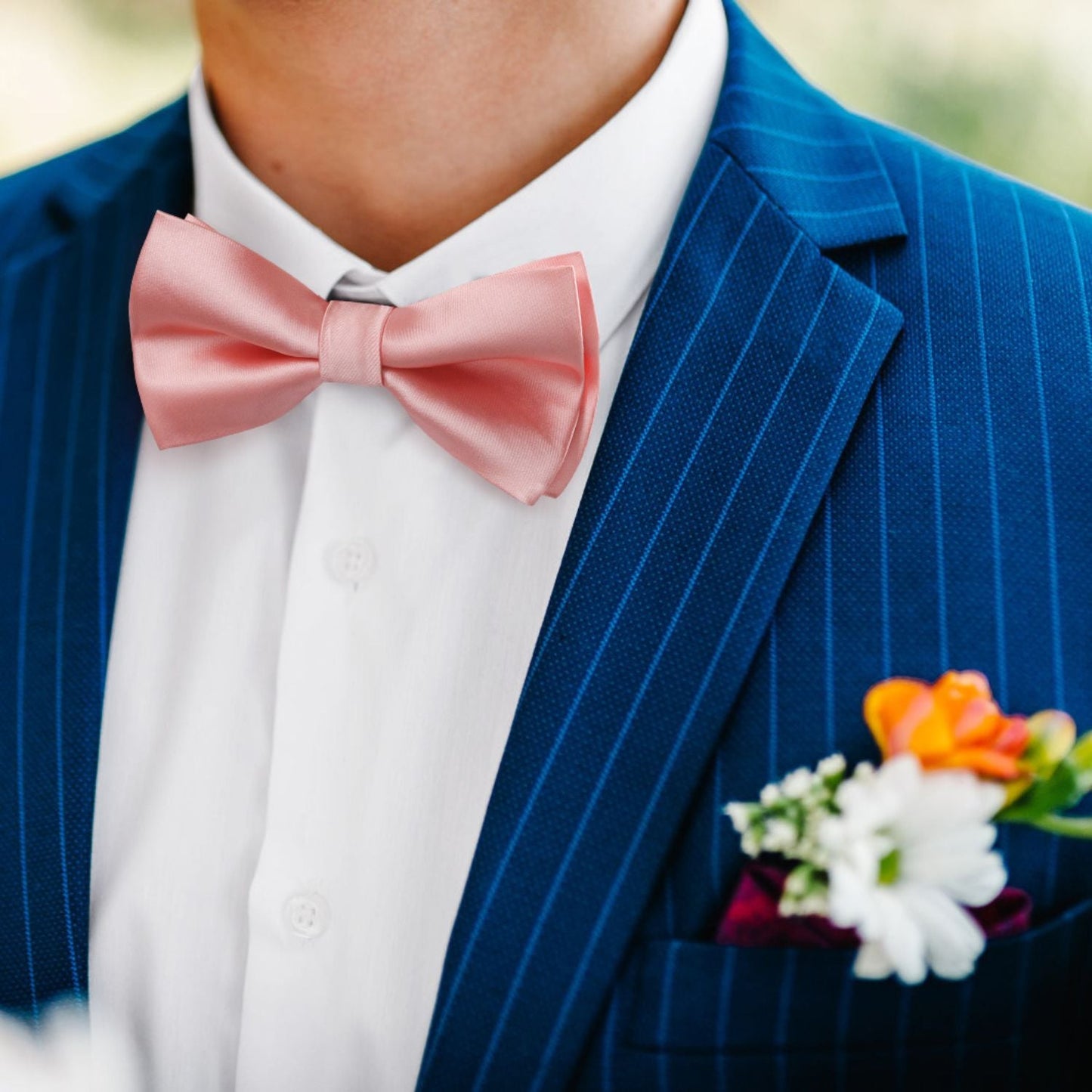 Hisdern Coral Solid Pre-Tied Bow Tie Accessories Set For Evening Wear