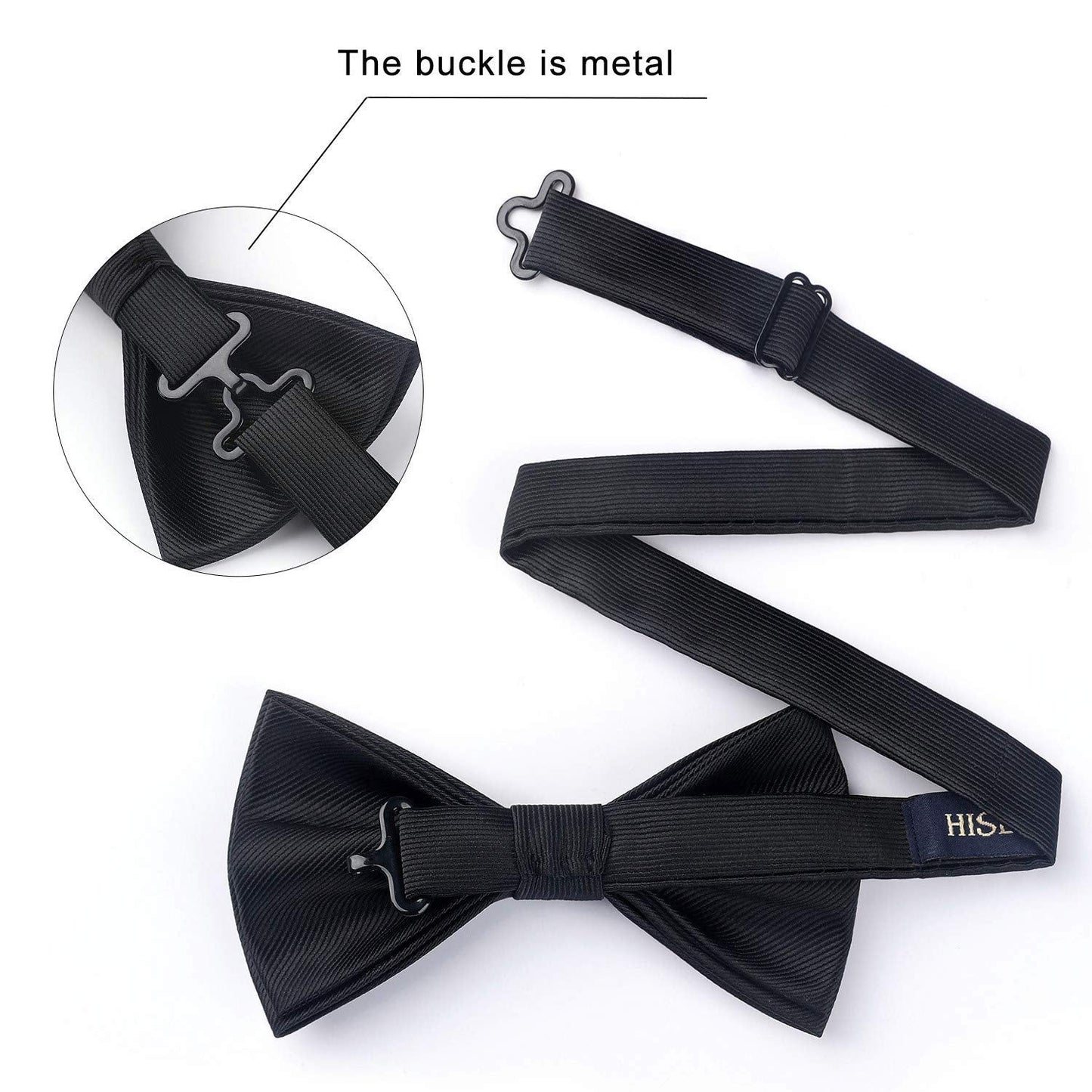 Hisdern Black Solid Pre-Tied Bow Tie Accessories Set For Evening Wear