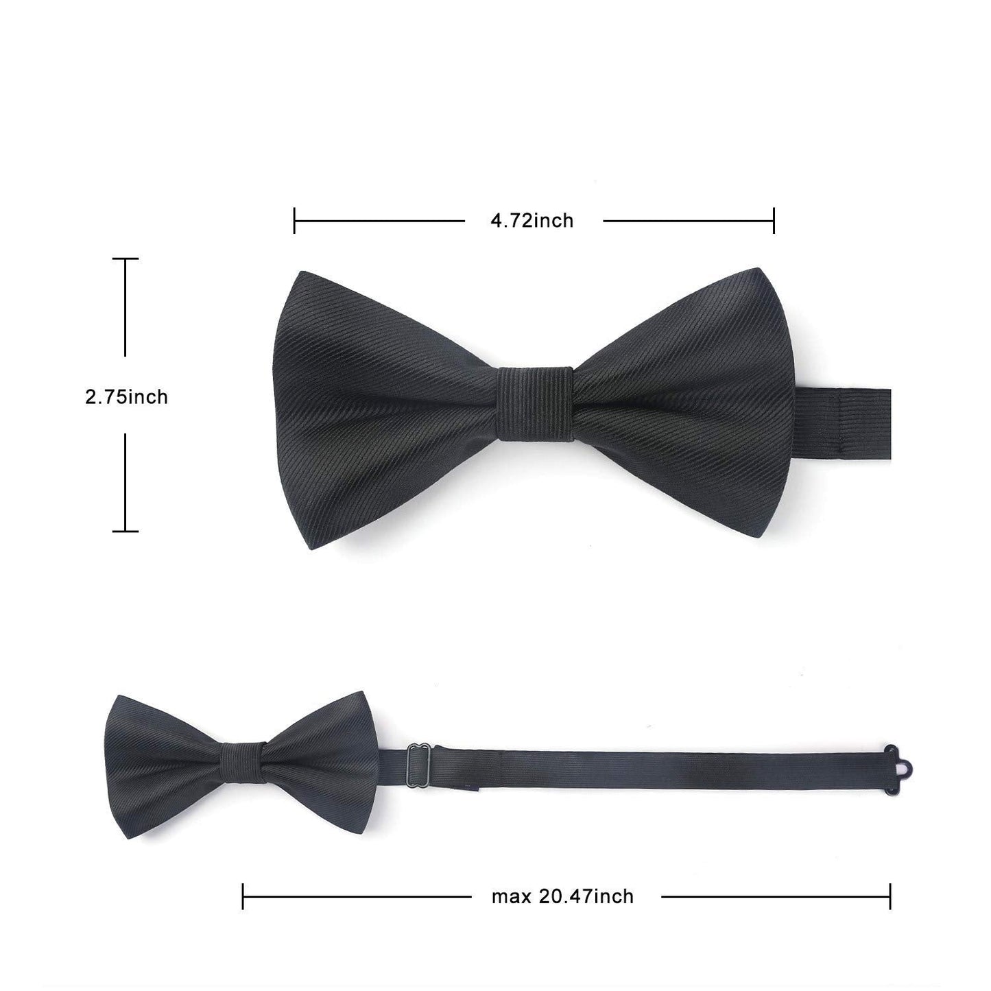 Hisdern Black Solid Pre-Tied Bow Tie Accessories Set For Evening Wear