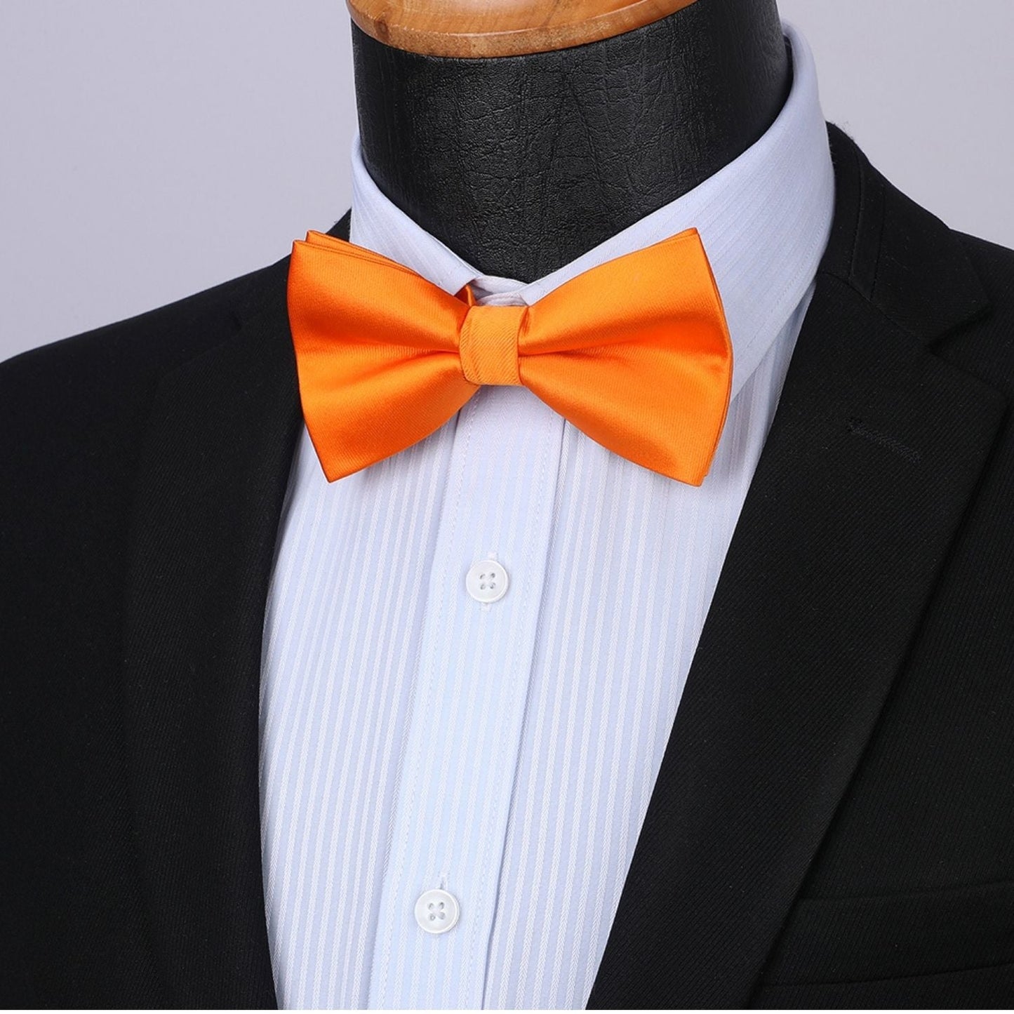Hisdern Orange Solid Pre-Tied Bow Tie Accessories Set For Evening Wear