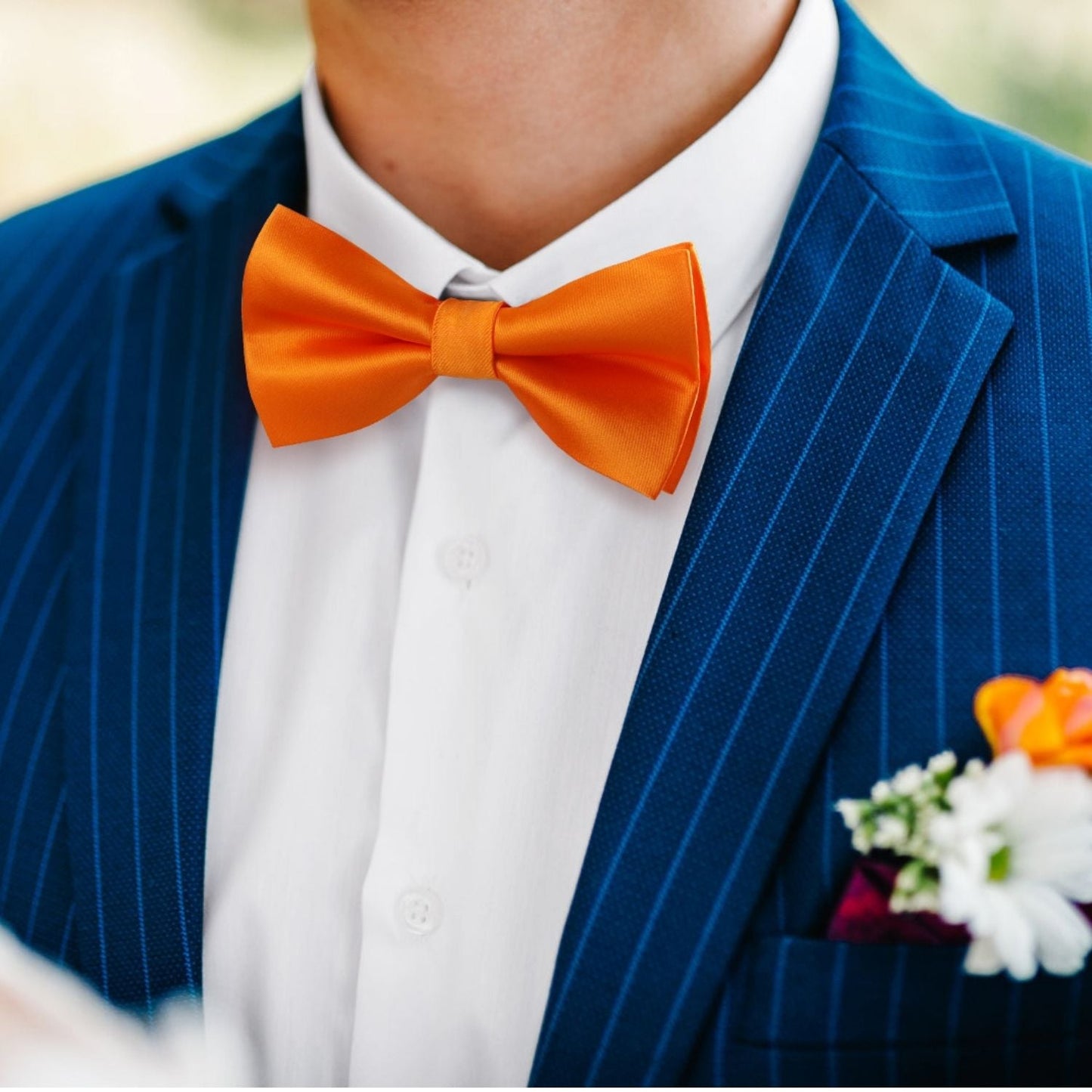 Hisdern Orange Solid Pre-Tied Bow Tie Accessories Set For Evening Wear