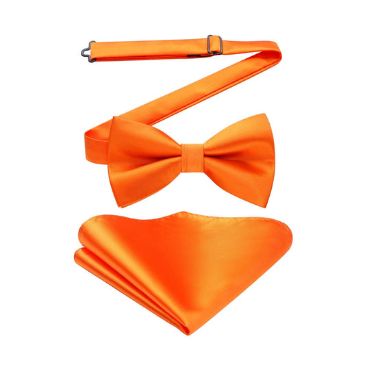 Hisdern Bright Orange Solid Pre-Tied Bow Tie Accessories Set For Evening Wear