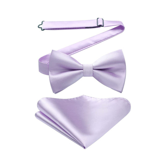 Hisdern Light Purple Solid Pre-Tied Bow Tie Accessories Set For Evening Wear