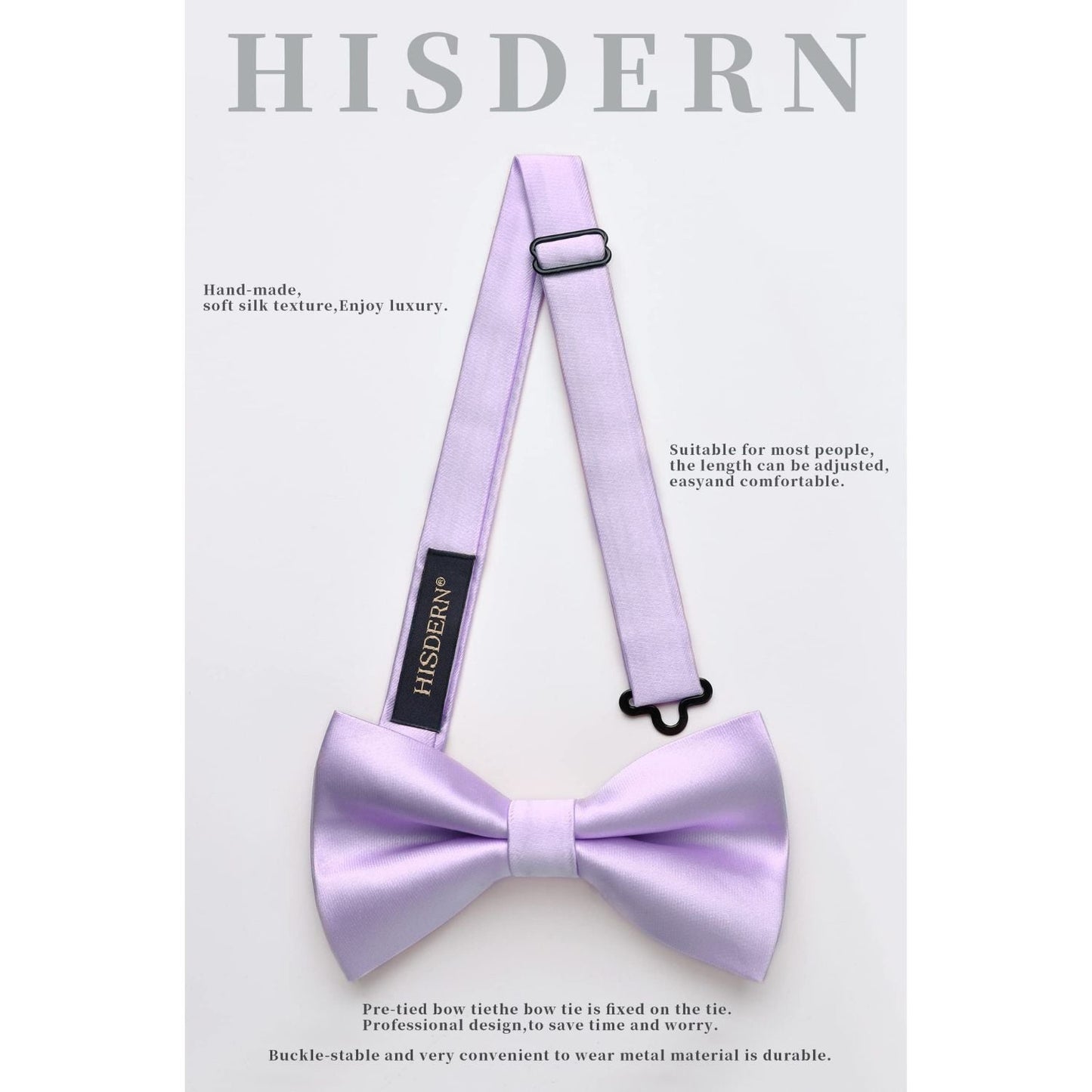 Hisdern Light Purple Solid Pre-Tied Bow Tie Accessories Set For Evening Wear