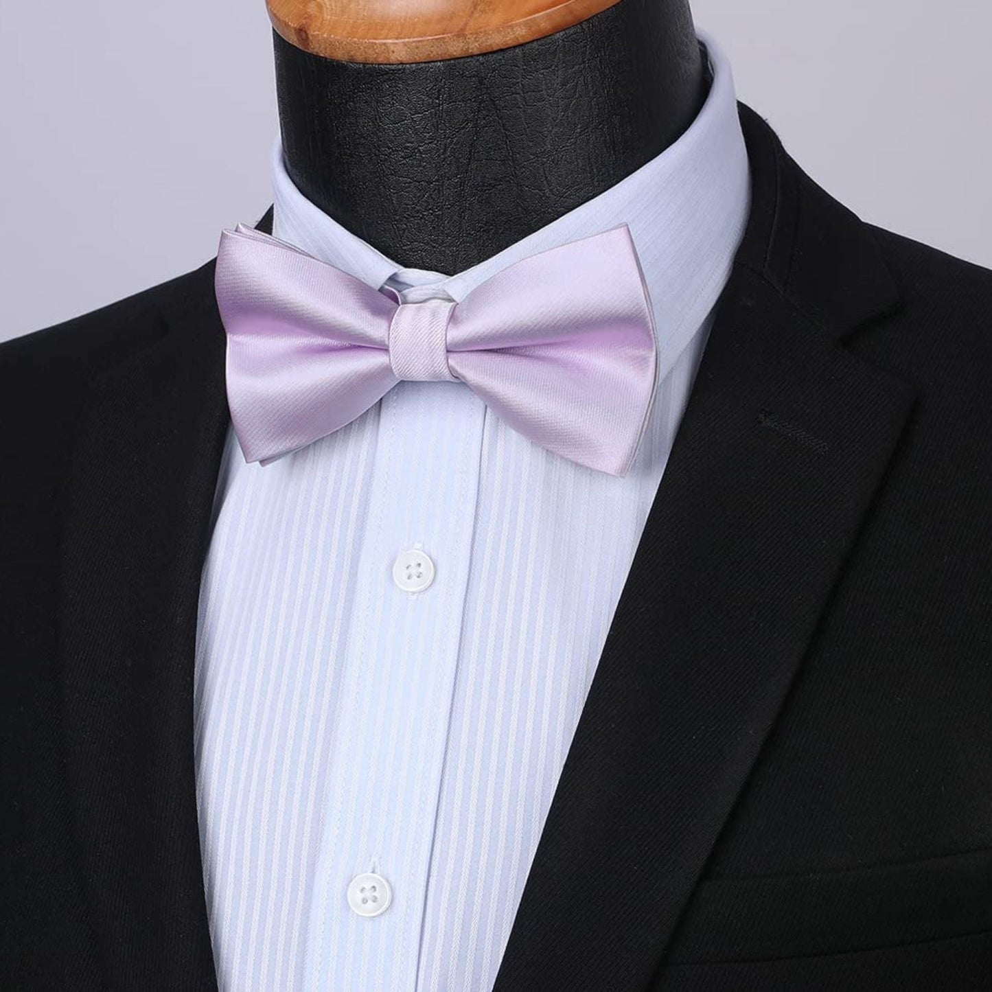 Hisdern Light Purple Solid Pre-Tied Bow Tie Accessories Set For Evening Wear