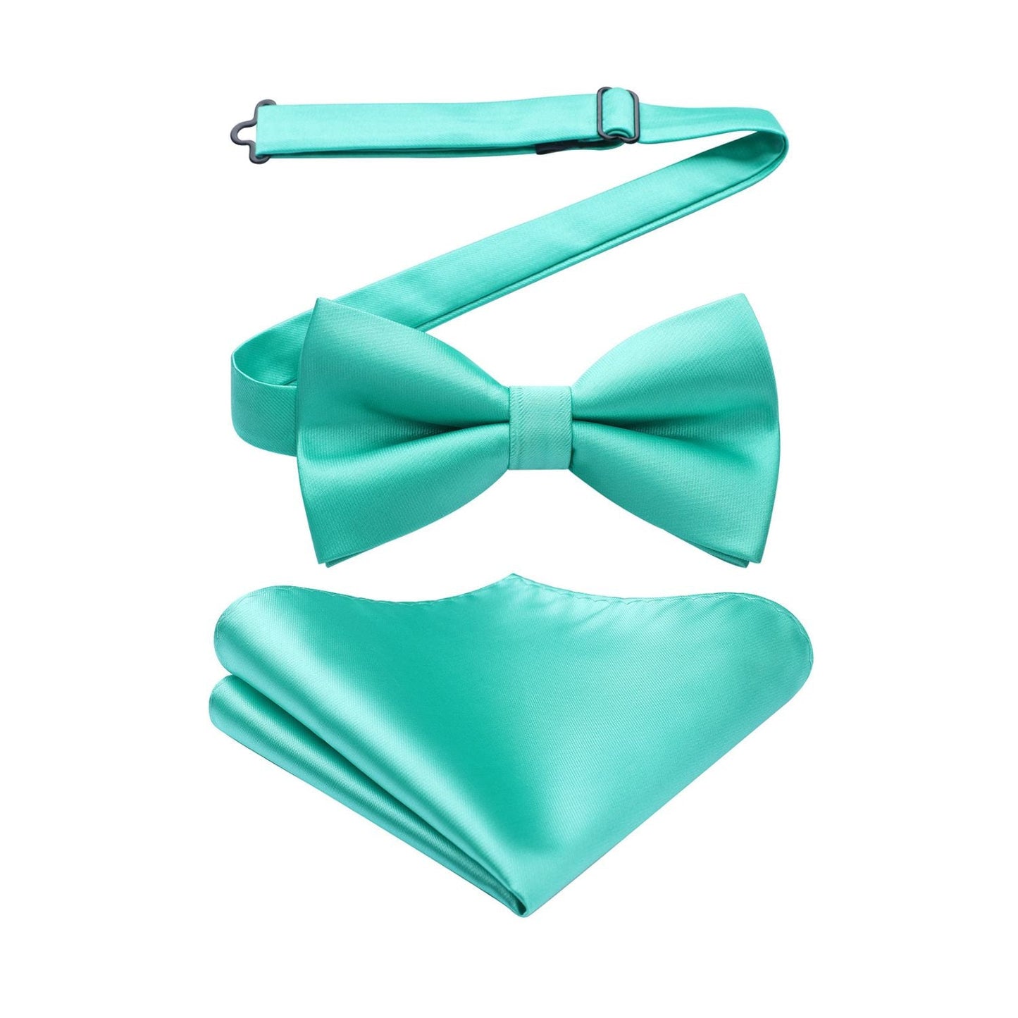 Hisdern Mint Green Solid Pre-Tied Bow Tie Accessories Set For Evening Wear