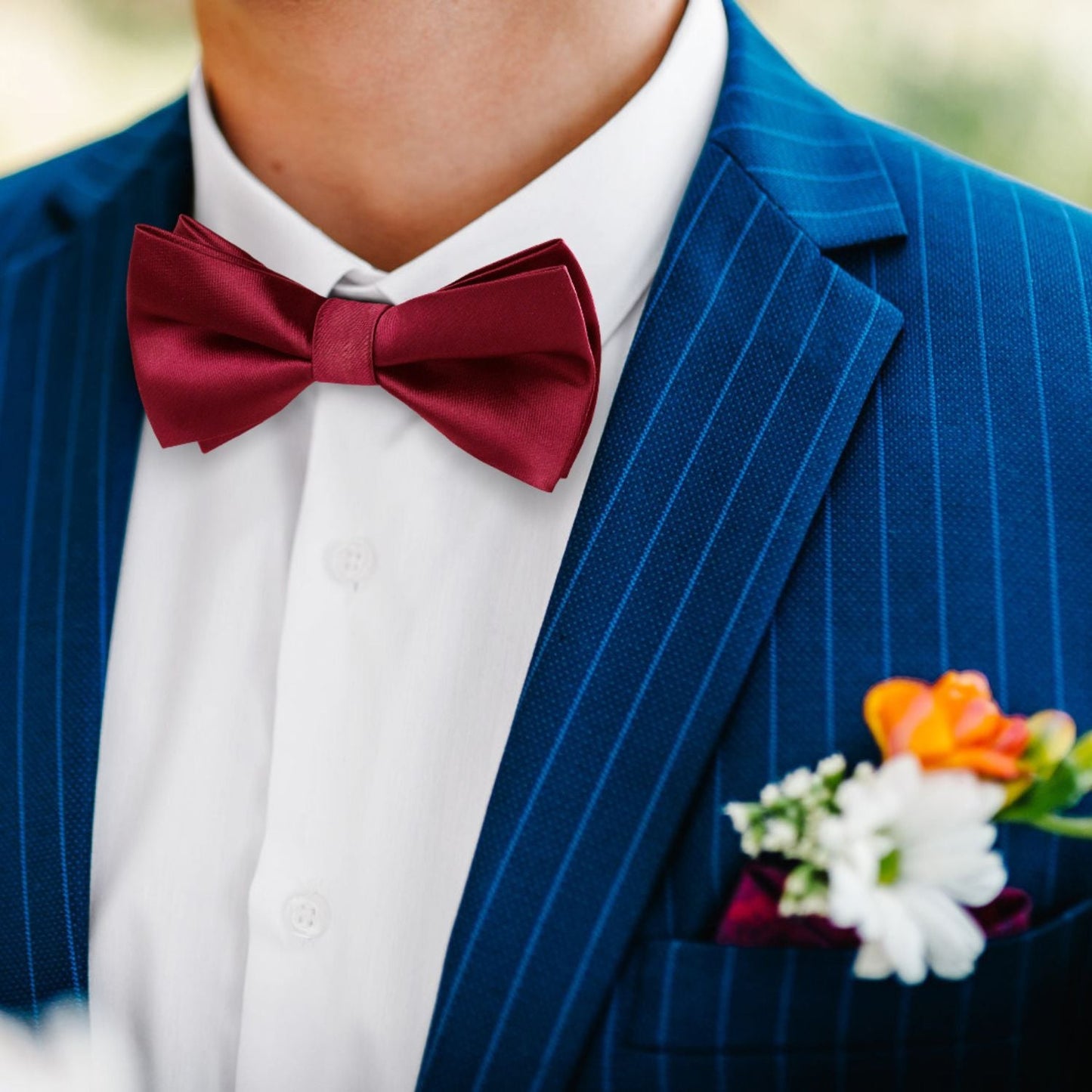 Hisdern Burgundy Solid Pre-Tied Bow Tie Accessories Set For Evening Wear