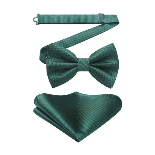 Hisdern Emerald Green Solid Pre-Tied Bow Tie Accessories Set For Evening Wear