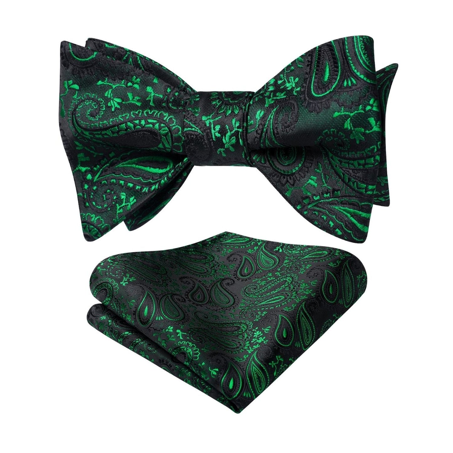 Hisdern Green Black Paisley Bow Tie Set For Evening Wear