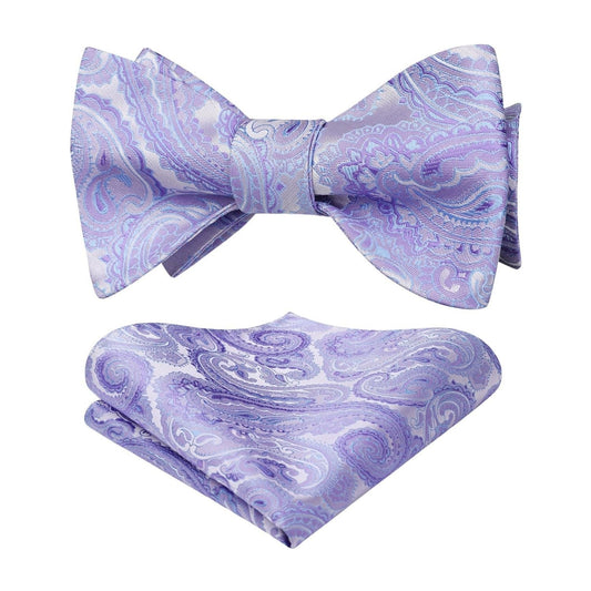 Hisdern Light Purple Paisley Bow Tie Set For Evening Wear