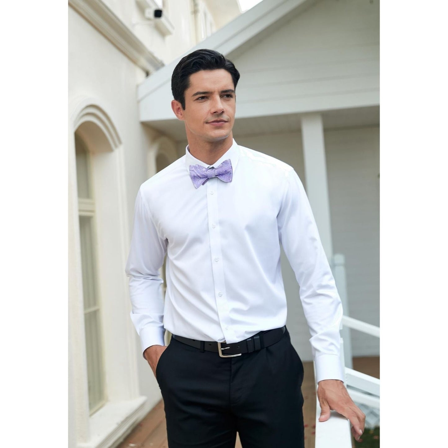 Hisdern Light Purple Paisley Bow Tie Set For Evening Wear