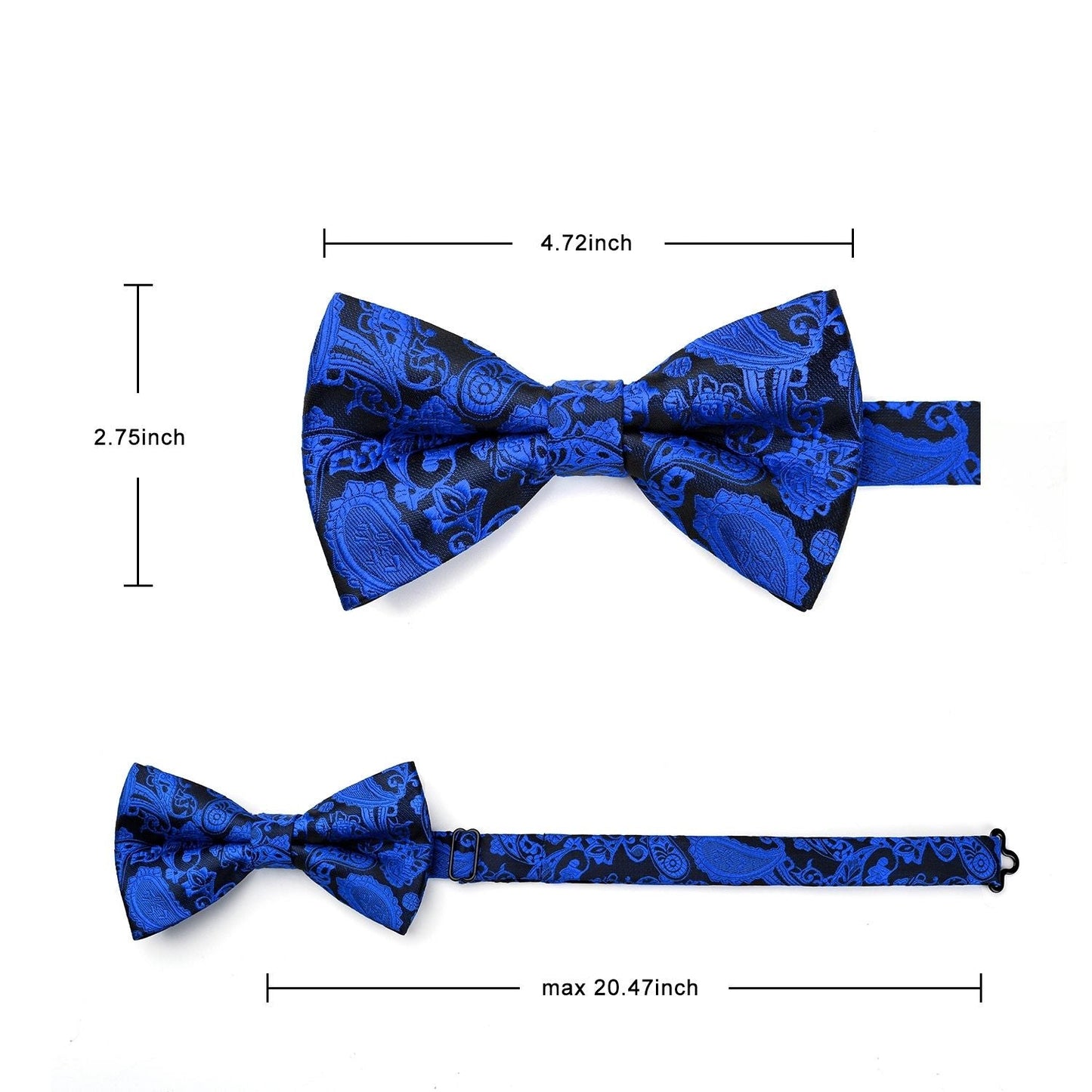Hisdern Royal Blue Paisley Pre-Tied Bow Tie Set for Wedding