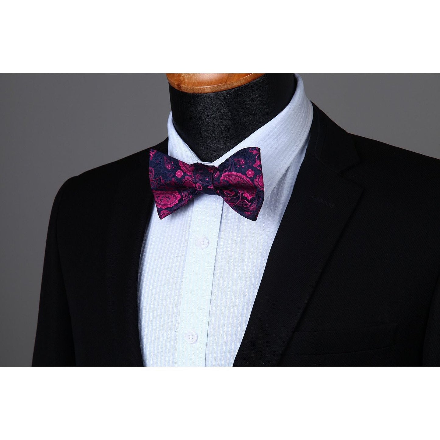 Hisdern Plum Navy Blue Paisley Bow Tie Set For Evening Wear