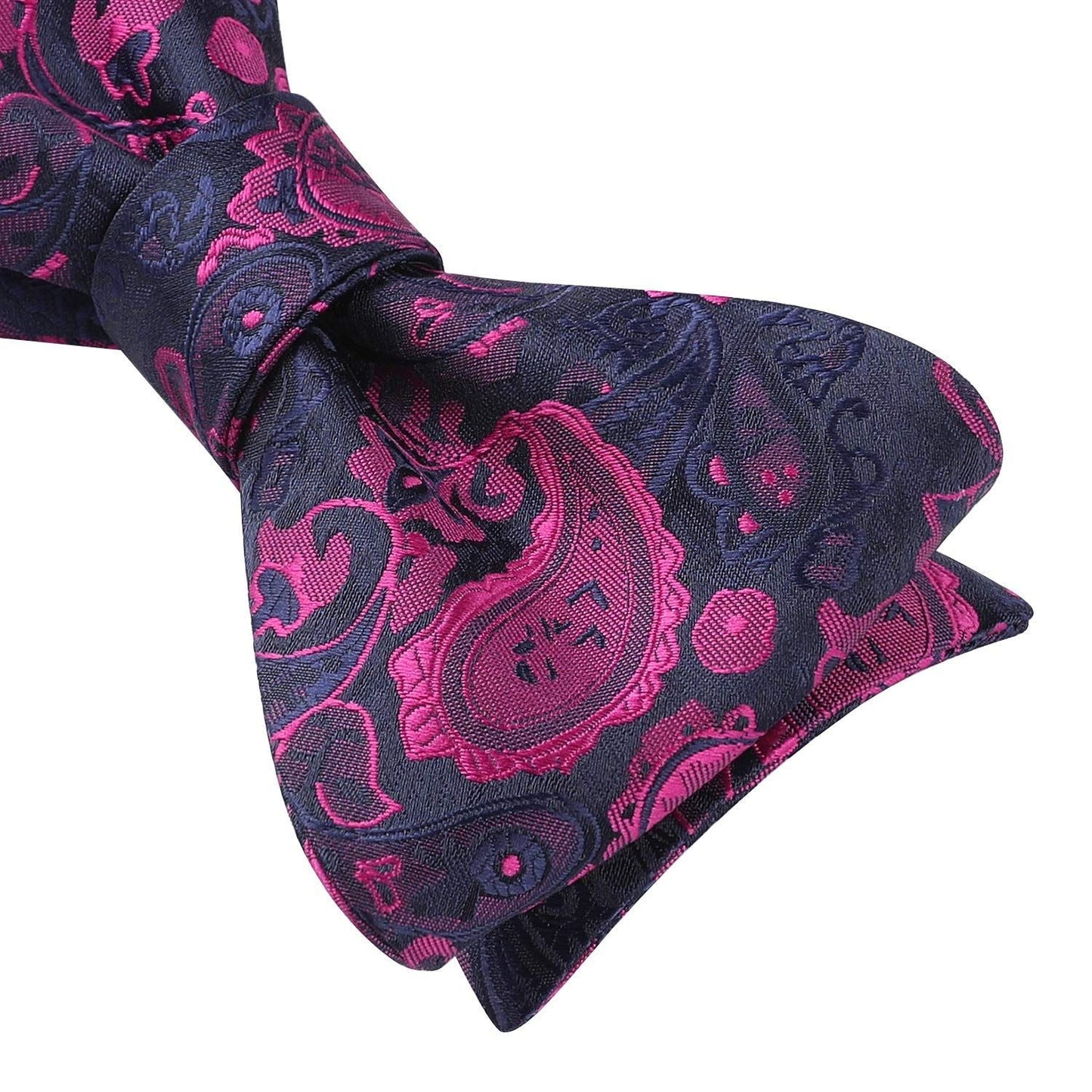 Hisdern Plum Navy Blue Paisley Bow Tie Set For Evening Wear