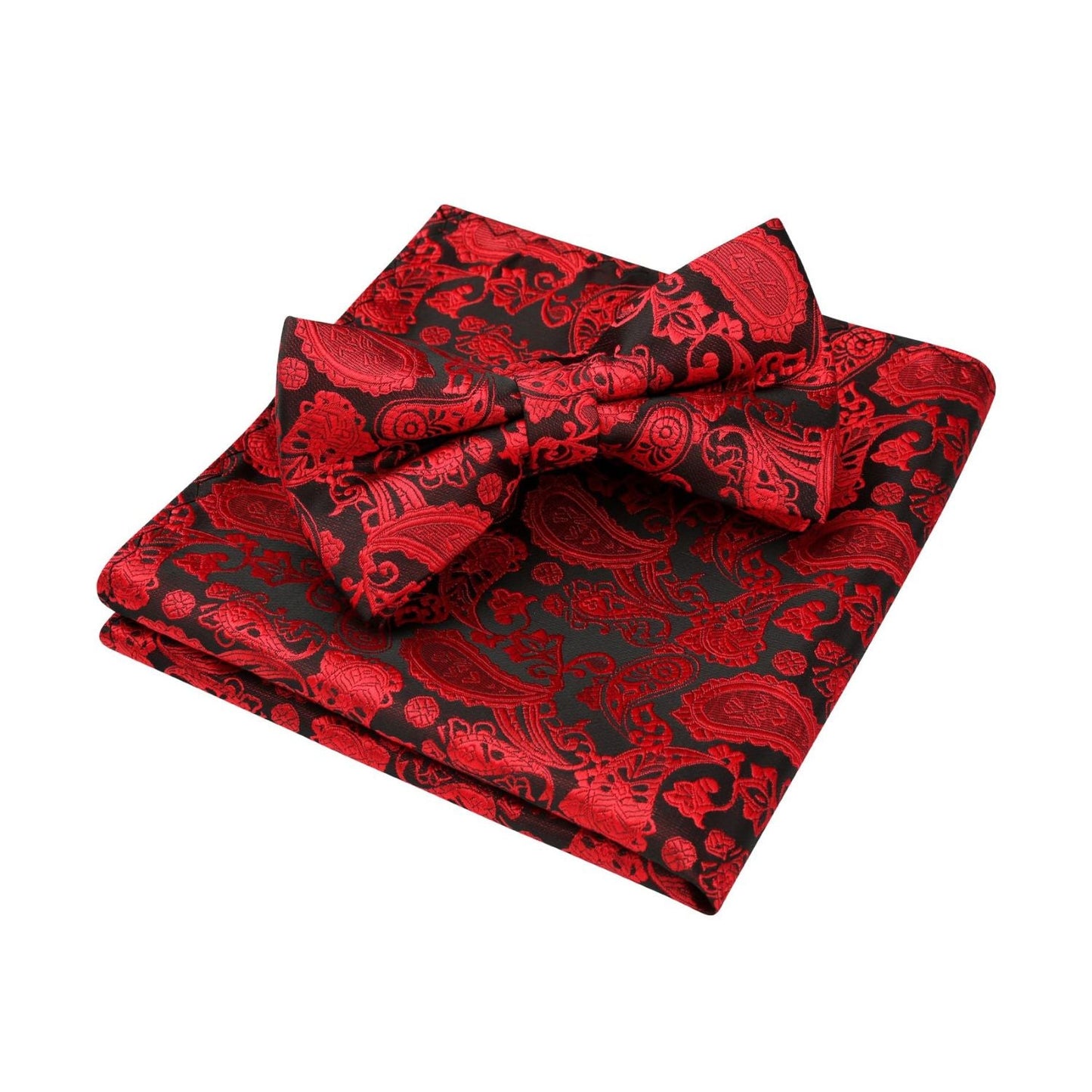 Hisdern Vintage Red Paisley Pre-Tied Bow Tie Set for Wedding