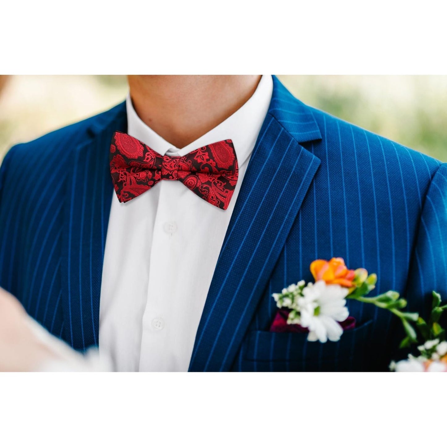 Hisdern Vintage Red Paisley Pre-Tied Bow Tie Set for Wedding