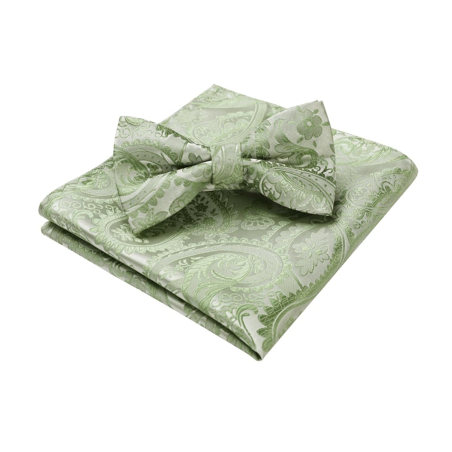 Hisdern Sage Green Floral Pre-Tied Bow Tie Accessories Set For Evening Wear