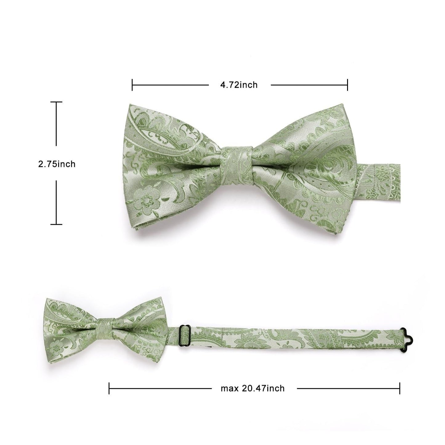 Hisdern Sage Green Floral Pre-Tied Bow Tie Accessories Set For Evening Wear