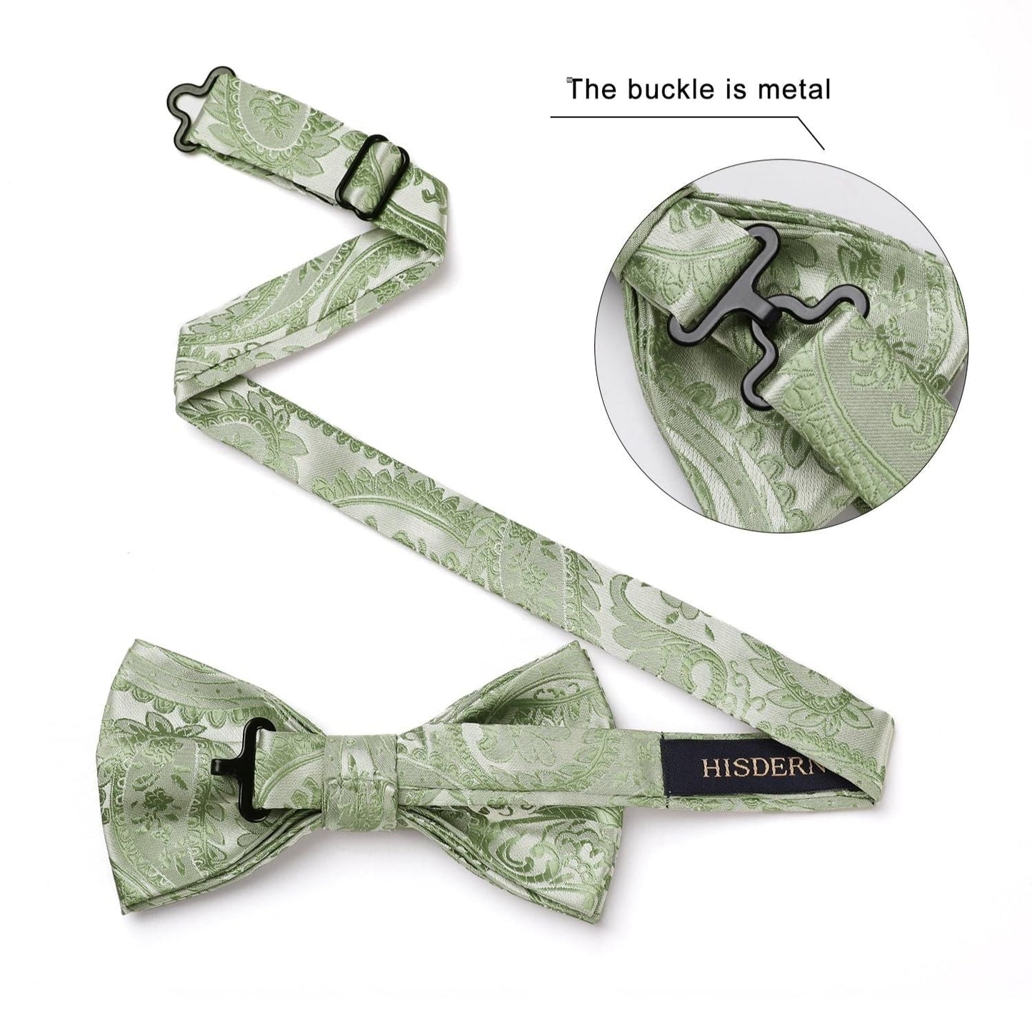 Hisdern Sage Green Floral Pre-Tied Bow Tie Accessories Set For Evening Wear