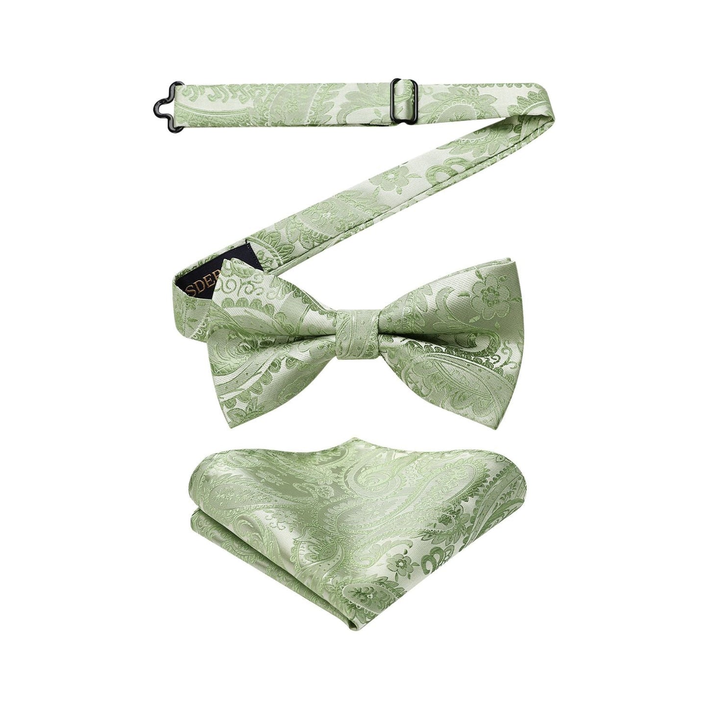 Hisdern Sage Green Floral Pre-Tied Bow Tie Accessories Set For Evening Wear