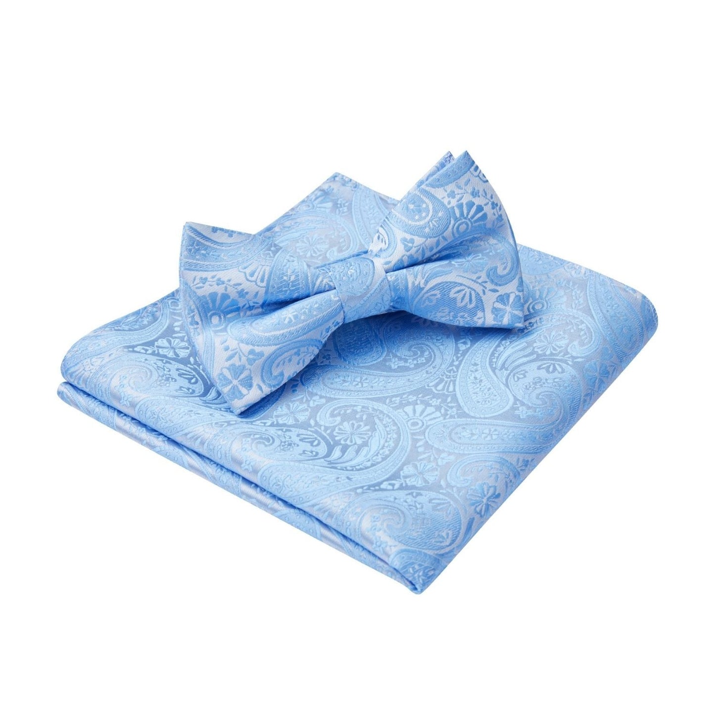Hisdern Baby Blue Paisley Pre-Tied Bow Tie Set for Wedding