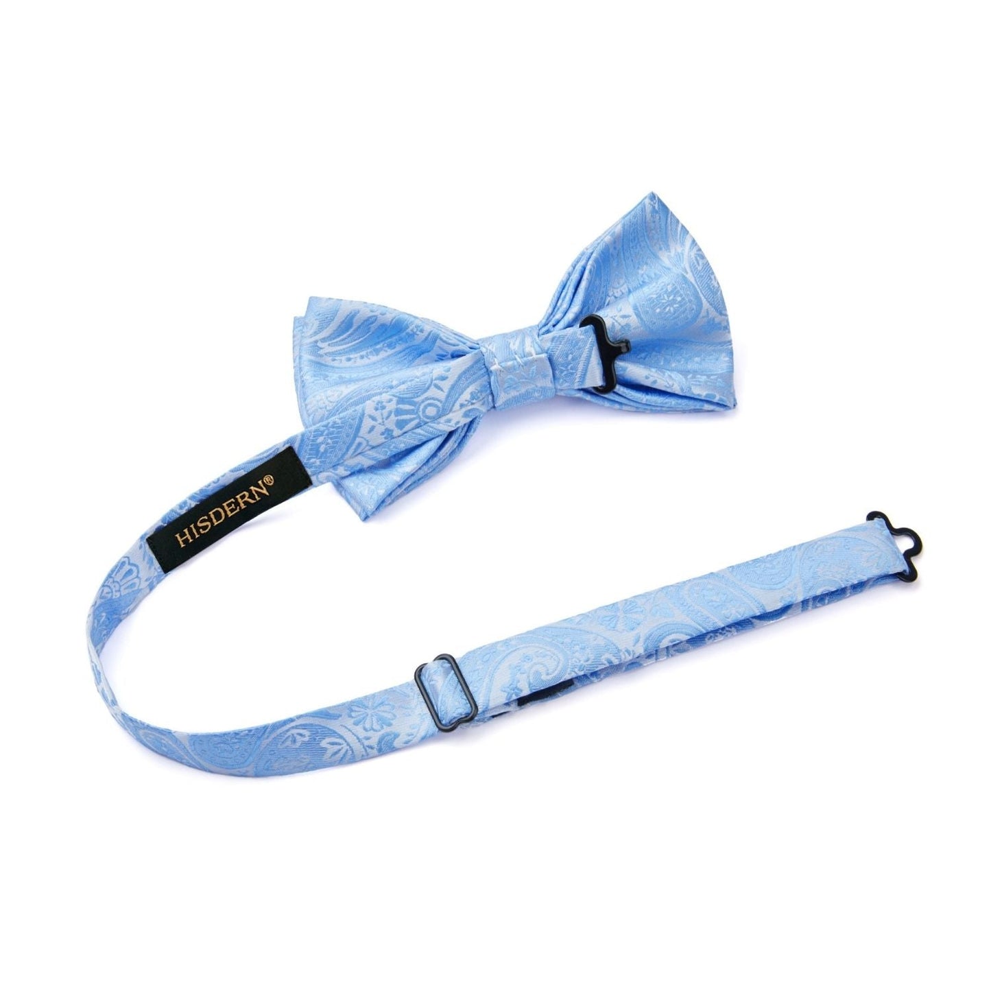 Hisdern Baby Blue Paisley Pre-Tied Bow Tie Set for Wedding