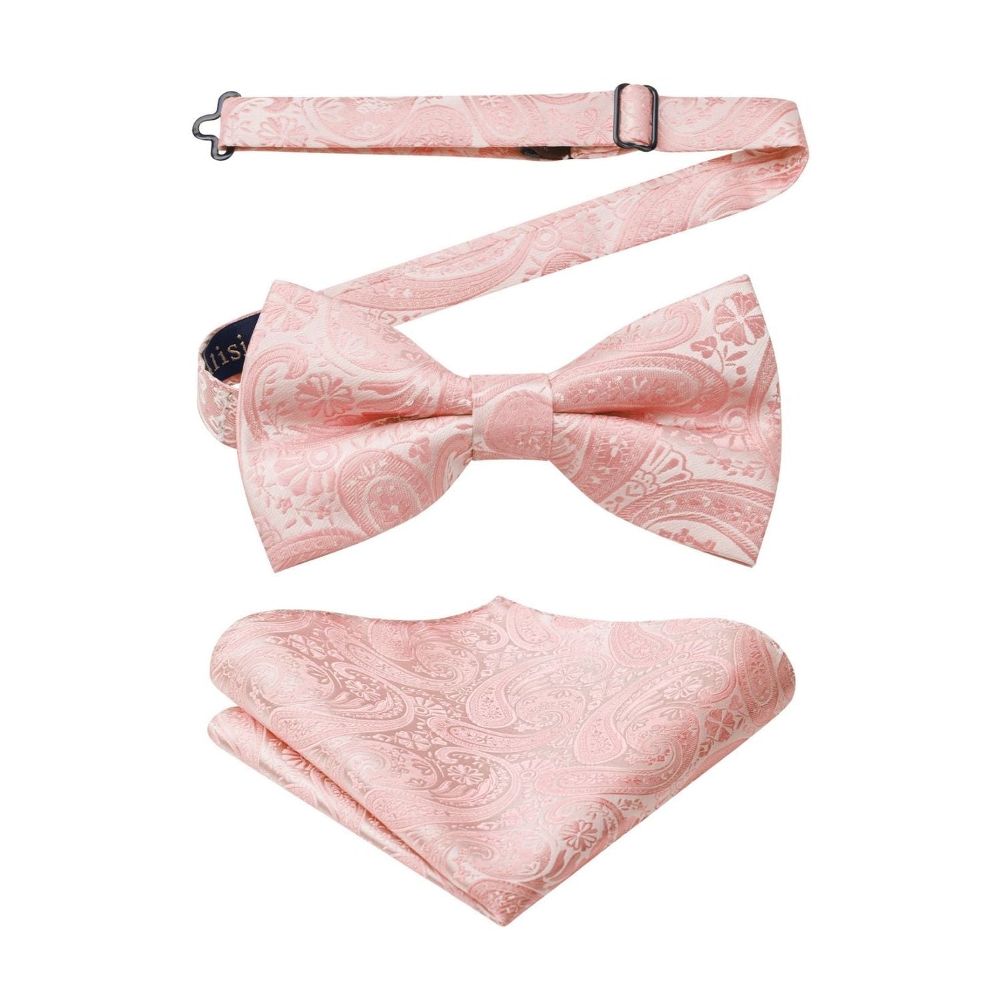 Hisdern Baby Pink Paisley Pre-Tied Bow Tie Set for Wedding