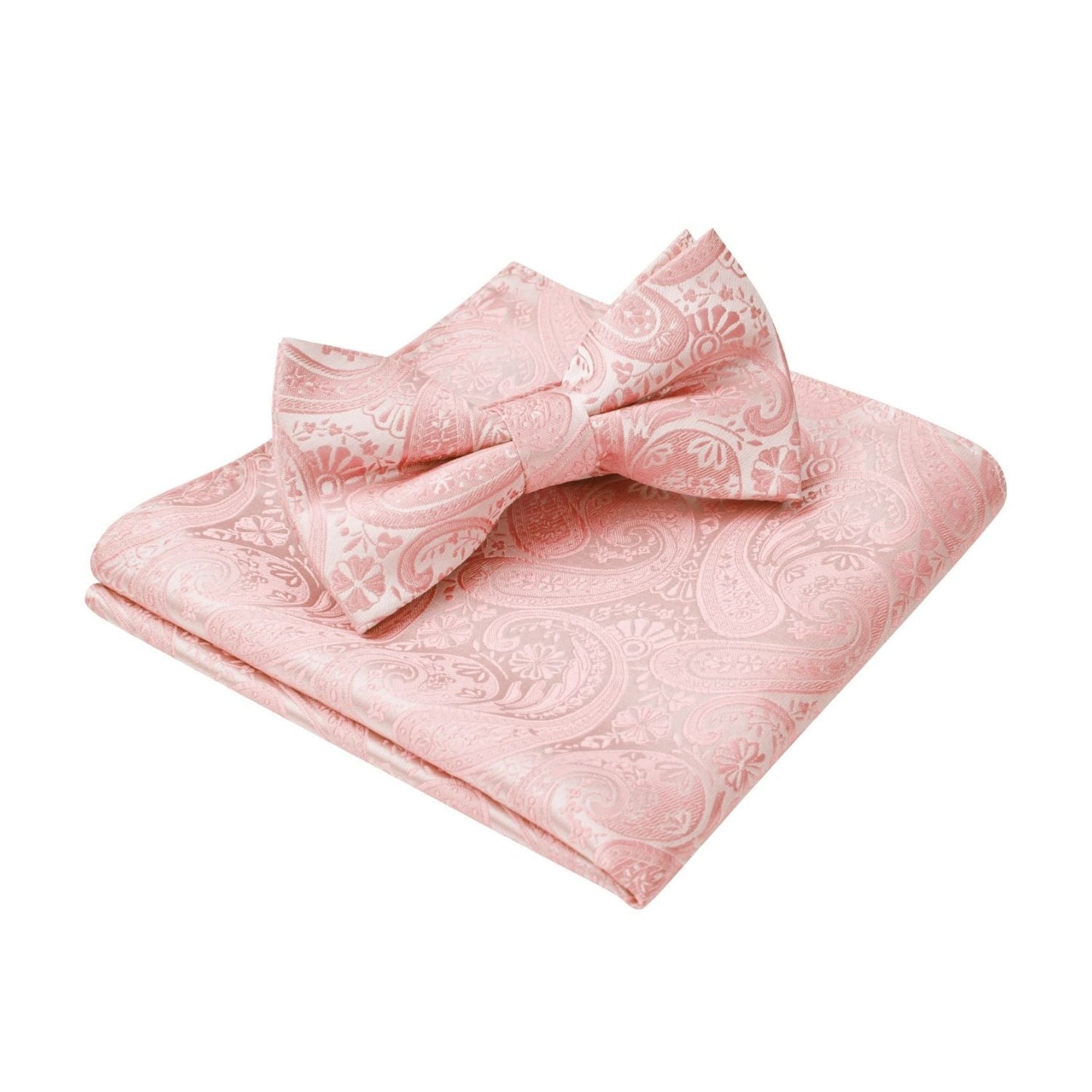 Hisdern Baby Pink Paisley Pre-Tied Bow Tie Set for Wedding