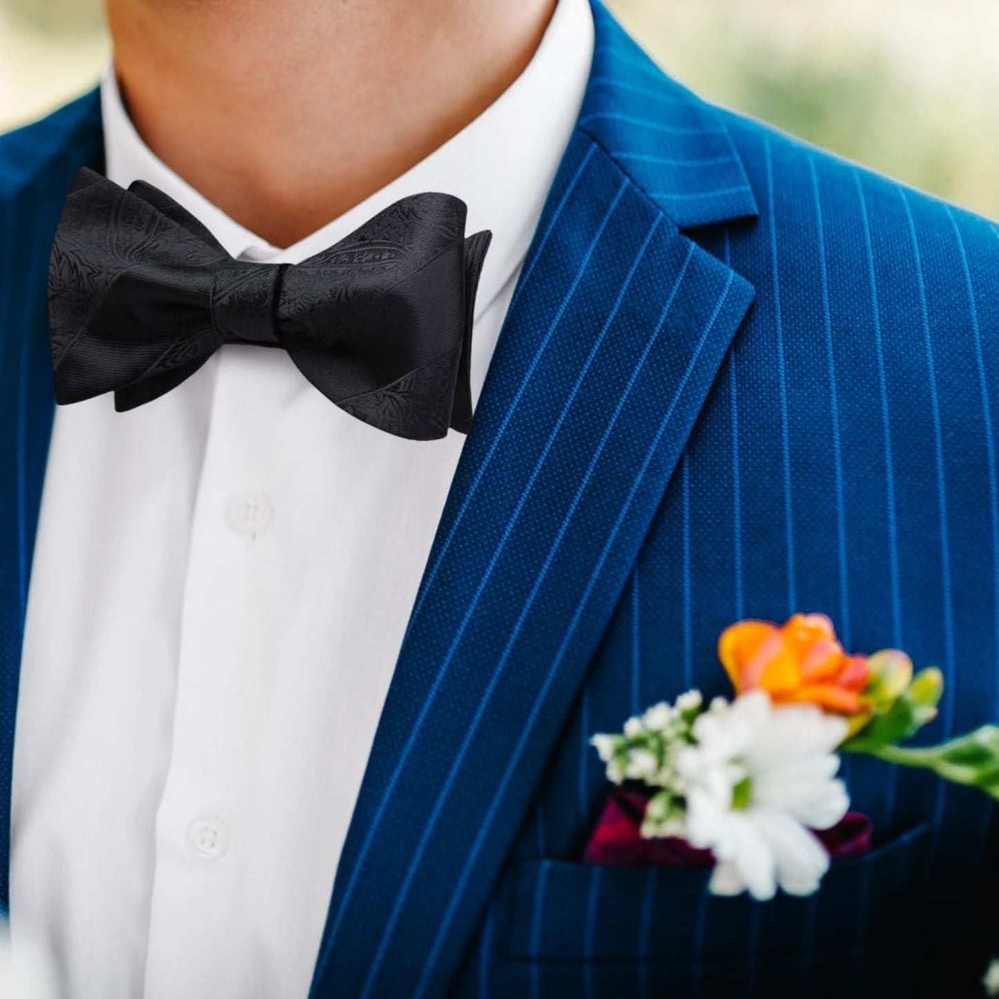 Hisdern Black Paisley Bow Tie Set For Evening Wear