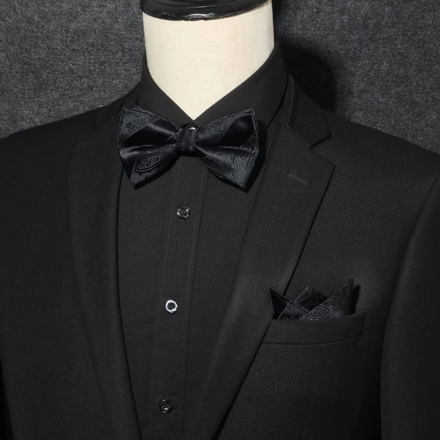 Hisdern Black Paisley Bow Tie Set For Evening Wear