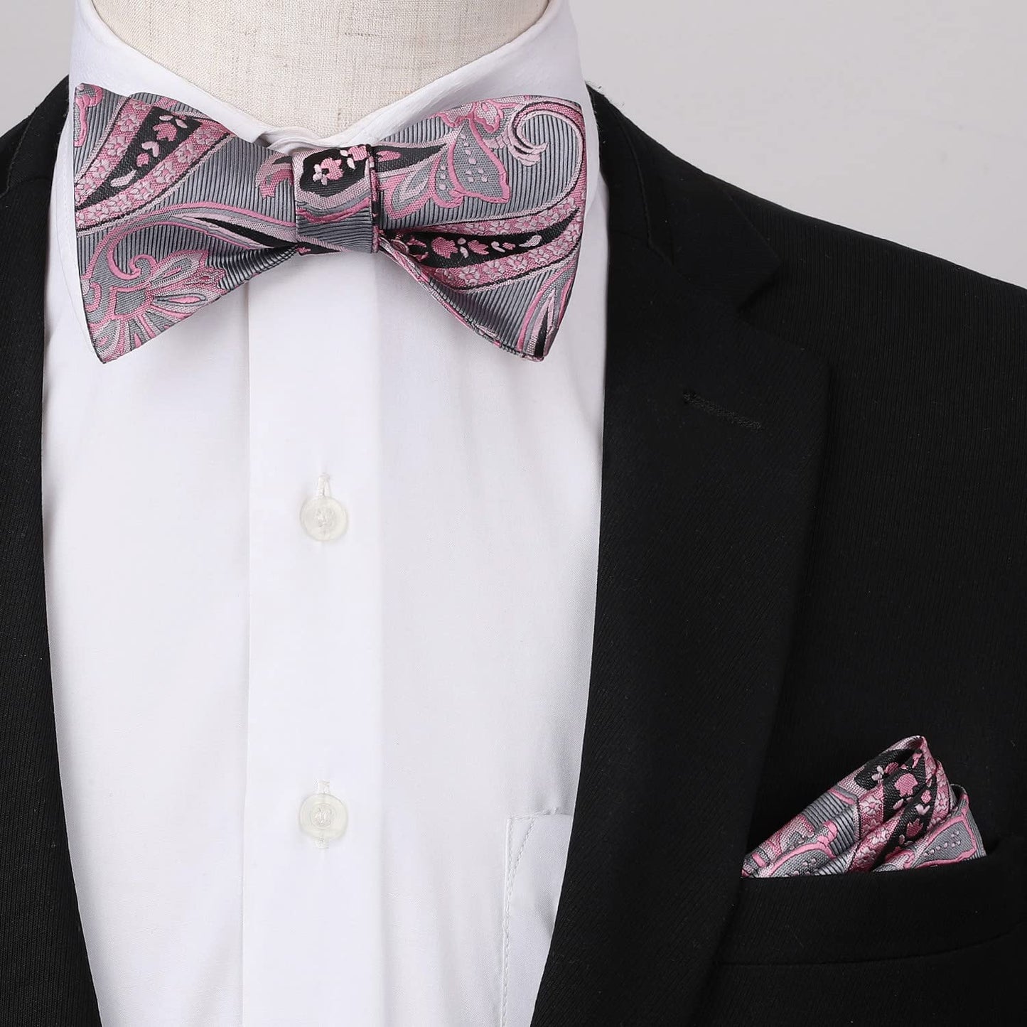 Hisdern Pink Paisley Bow Tie Set For Evening Wear