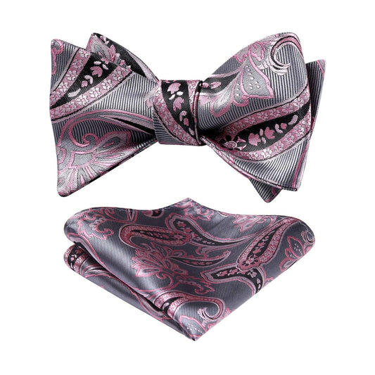 Hisdern Pink Paisley Bow Tie Set For Evening Wear