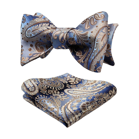 Hisdern Blue Paisley Bow Tie Set Groomsmen Wedding