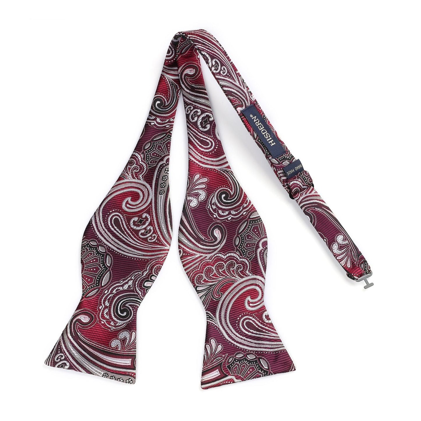 Hisdern Burgundy Grey Paisley Bow Tie Set For Evening Wear
