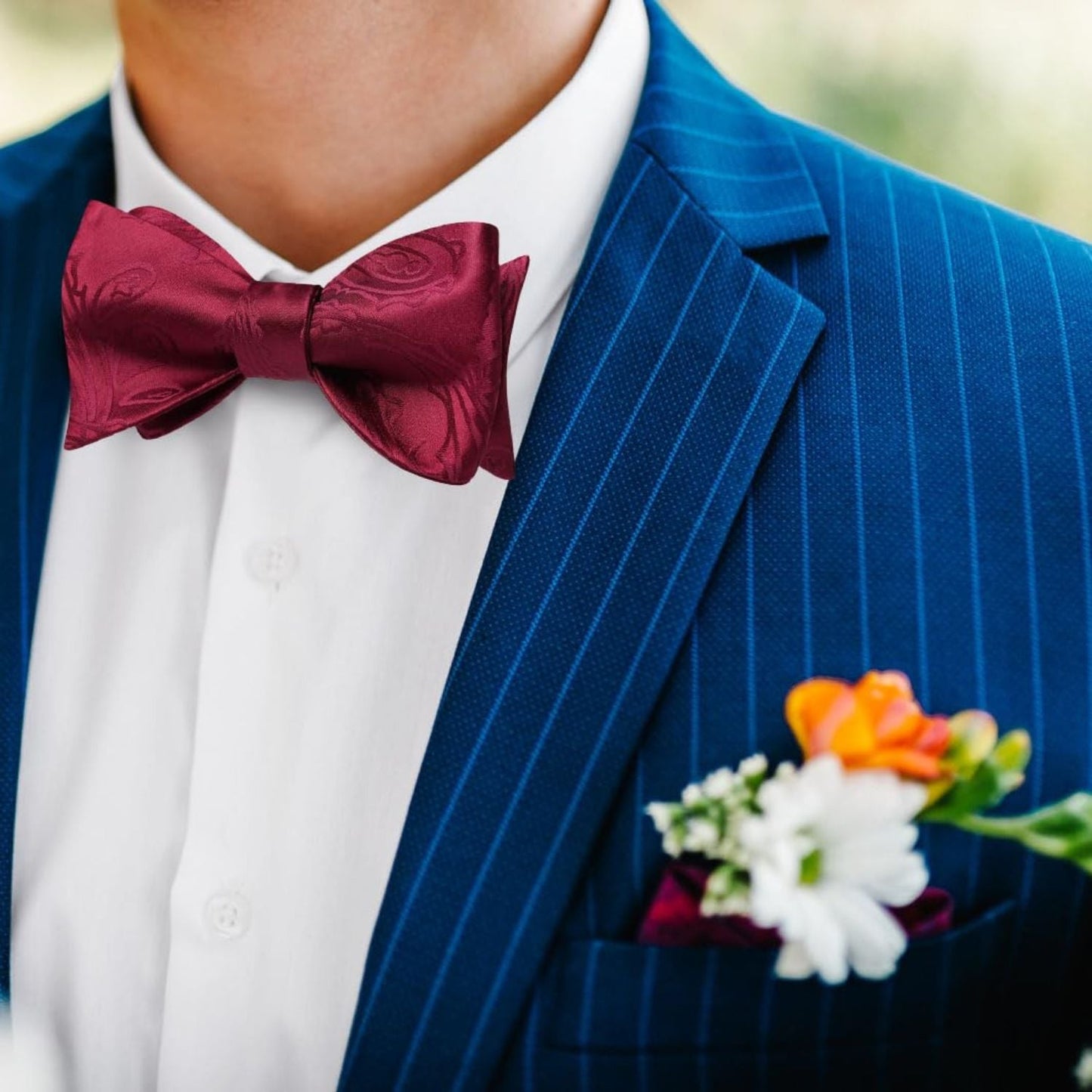 Hisdern Burgundy Paisley Bow Tie Set For Evening Wear