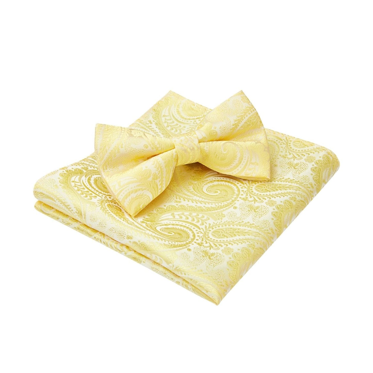 Hisdern Yellow Paisley Pre-Tied Bow Tie Set for Wedding