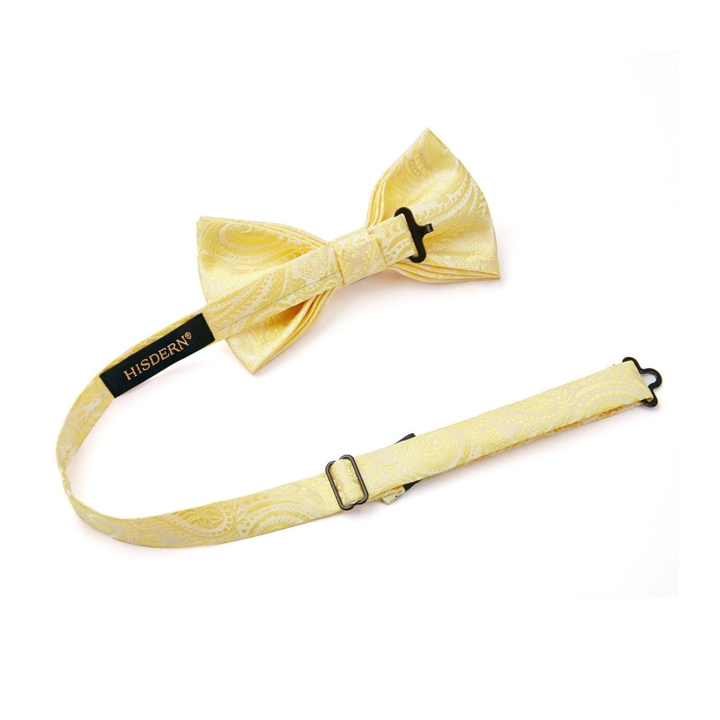 Hisdern Yellow Paisley Pre-Tied Bow Tie Set for Wedding