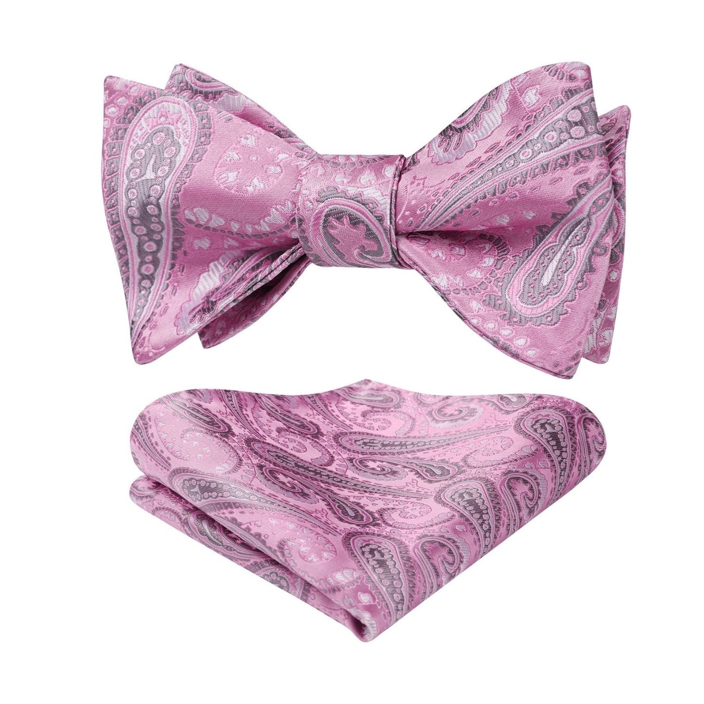 Hisdern Pink Paisley Bow Tie Set For Evening Wear