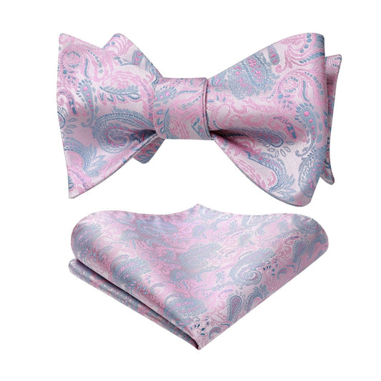 Hisdern Pink Paisley Bow Tie Set For Evening Wear